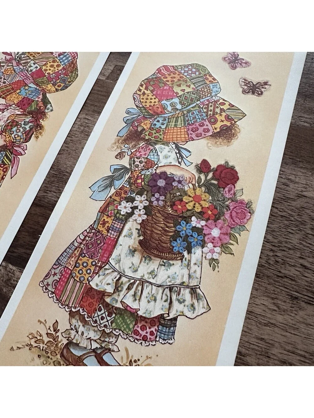 2 Vintage 1970’s Holly Hobbie Decoupage Ephemera Patchwork Print 4.5”X 10.5” Amy